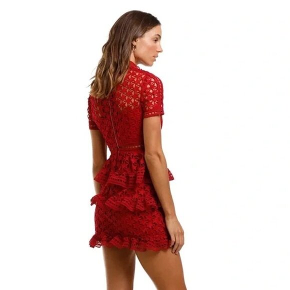 Self-Portrait High Neck Star Lace Red Dress $435 - Picture 3 of 12